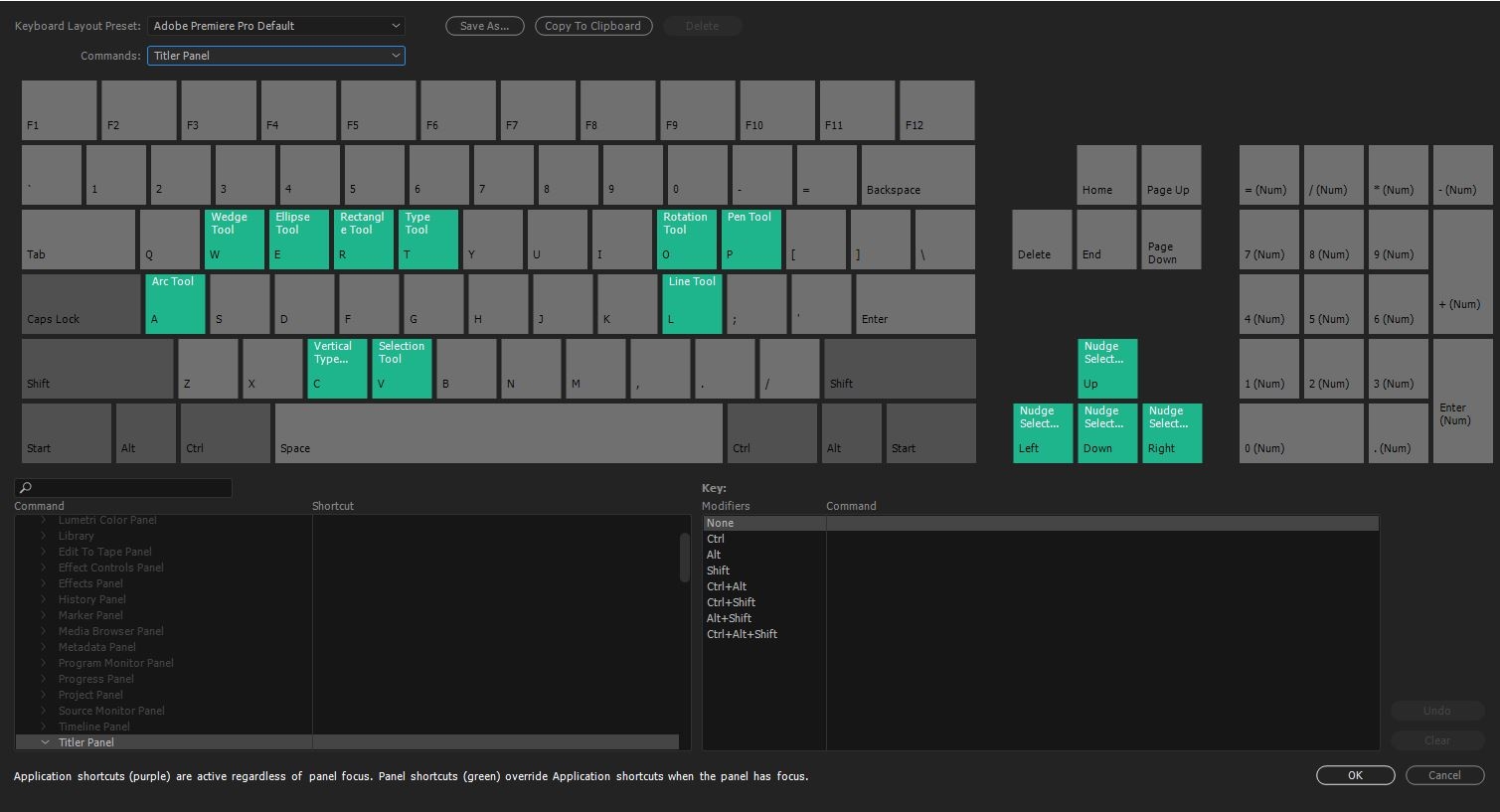 Premiere Pro panel shortcuts